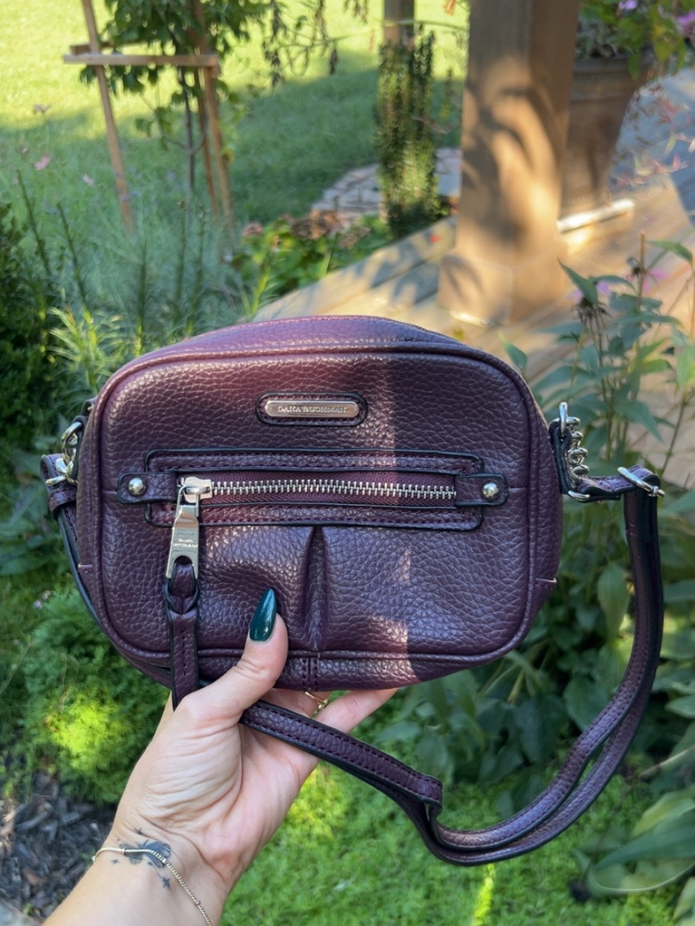 Dana Buchman Plum Pebbled Leather Mini Crossbody